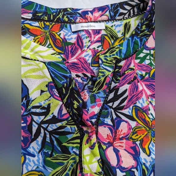 Plus Size Mandee 3X Floral  Colourful Short Split Sleeve Dress Top Flattering ! - Picture 5 of 8